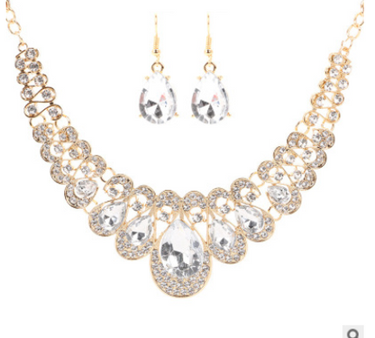 Europe and the United States retro ethnic style jewelry set crystal gem set geometric necklace earrings set female fashion jewelry